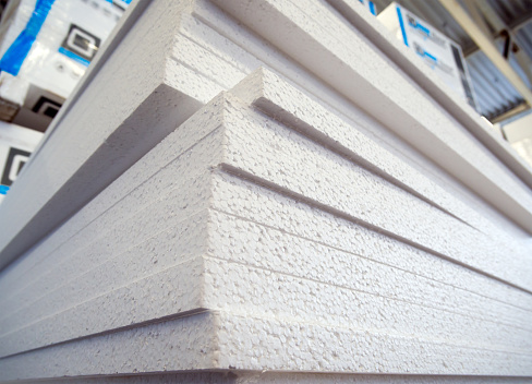 Stack of polystyrene foam sheets